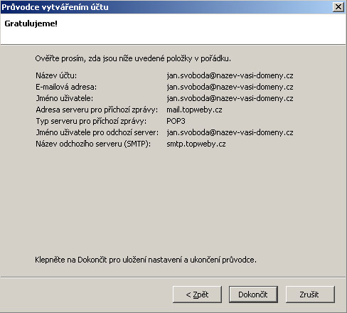 Nastaven� Mozilla Thunderbird